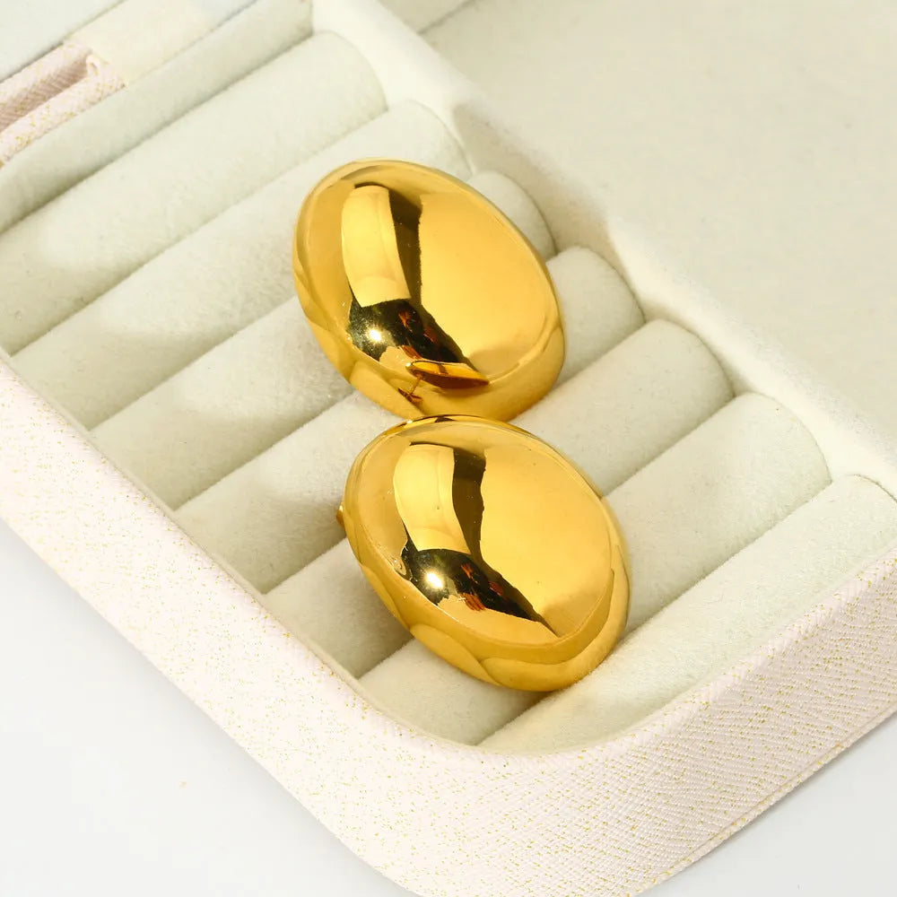 Geometric stainless steel ear studs with glazed surface and electroplated 18K finish