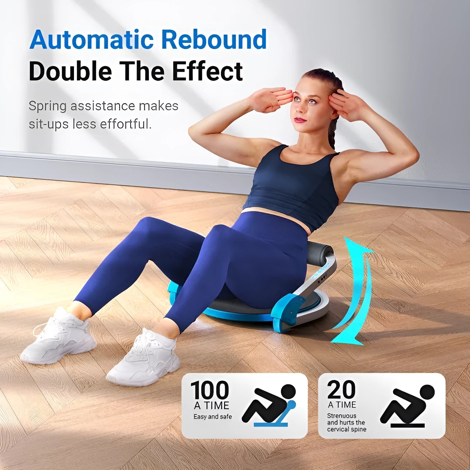 Sky blue and red mini multifunctional abdominal exercise device on a light background.