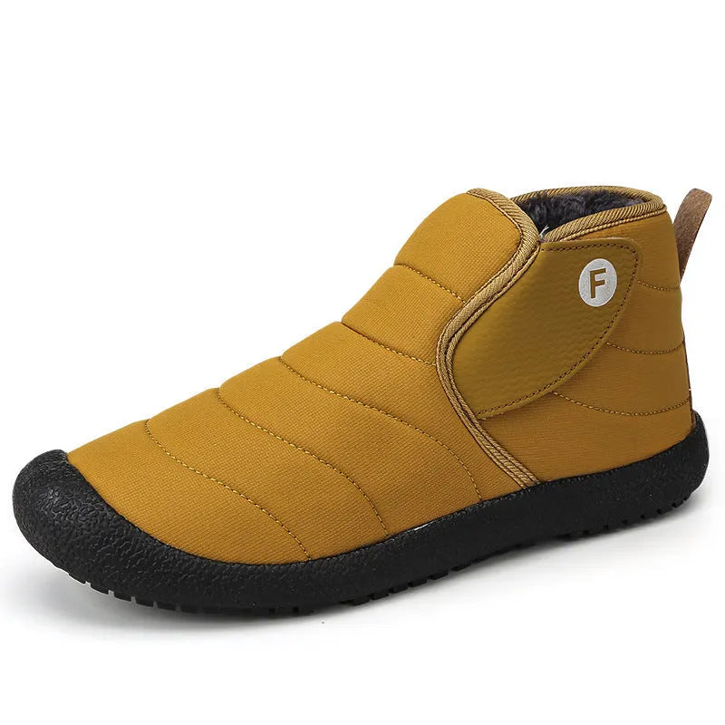 Men's waterproof snow boots with thick cotton upper and non-slip rubber sole in four colour options