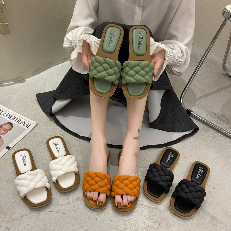 Women's plaid pattern PVC beach sandals with a thick non-slip sole, shown in multiple colours.