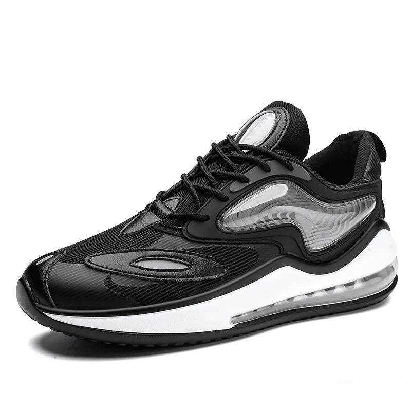 Men's summer air cushion casual shoes with height increasing rubber soles in Space Black colour