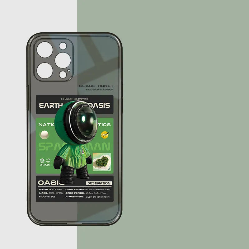 Black soft TPU protective phone case for Apple iPhone, showing Mars Ticket and Oasis Flights design variants.