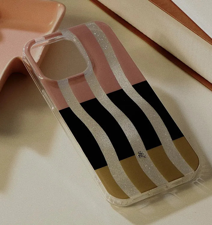 Wave stripe TPU phone case for Apple iPhone with love chain design in transparent phantom colour