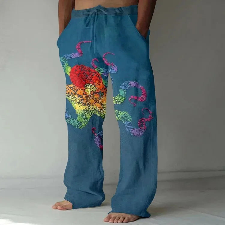 Casual straight-leg loose drawstring trousers in multiple colours with elastic waistband and side pockets