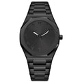 Business casual men's watch with steel strap and quartz movement, shown in black, silver, and black silver scale colour options.