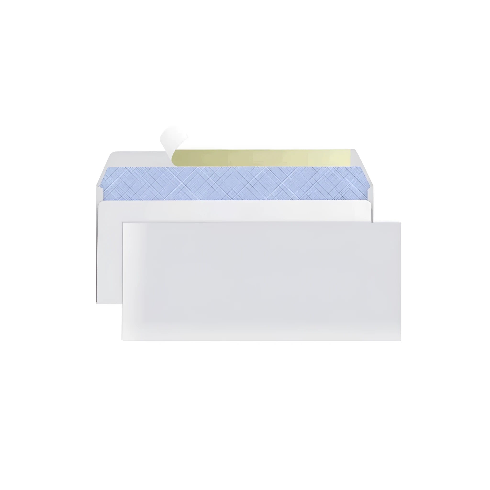 Blue confidential security envelope with self-adhesive flap, showing dimensions 105mm by 240mm.