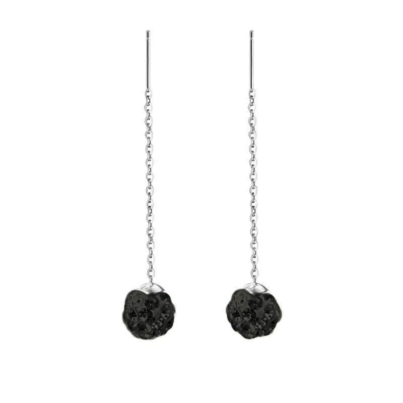 Long sterling silver needle ear string with a choice of geometric or pearl pendants for women.