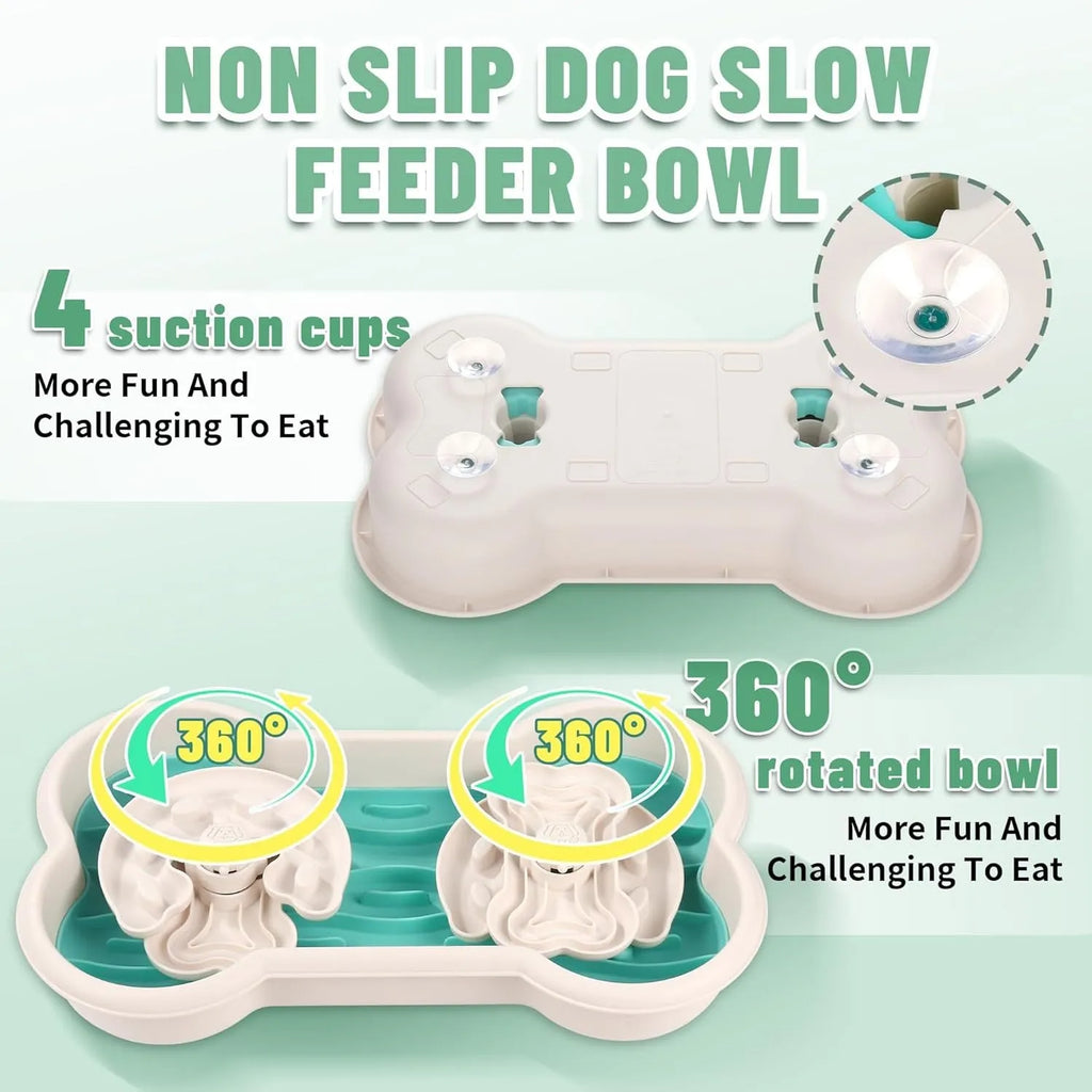 Large green three-tier dog slow feeder bowl with removable trays and suction cup base