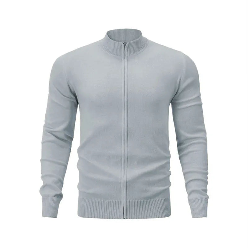 Men's casual stand collar cotton zipper sweater in a loose cardigan fit