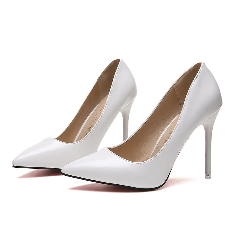 Women's pointed toe stiletto high heels with 8cm+ heel in six colours including apricot and wine red