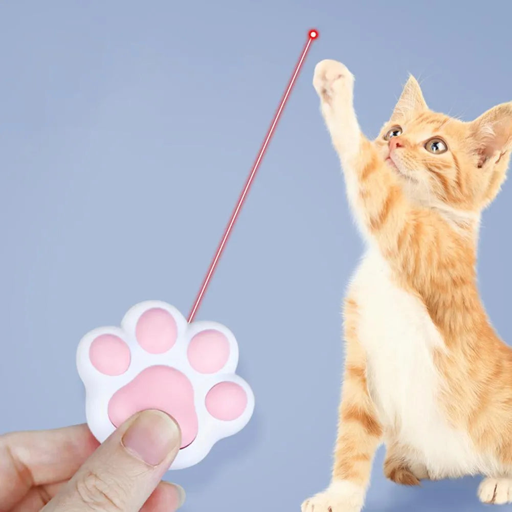 Pink and black USB rechargeable infrared cat teaser toy with keychain and lighting functions