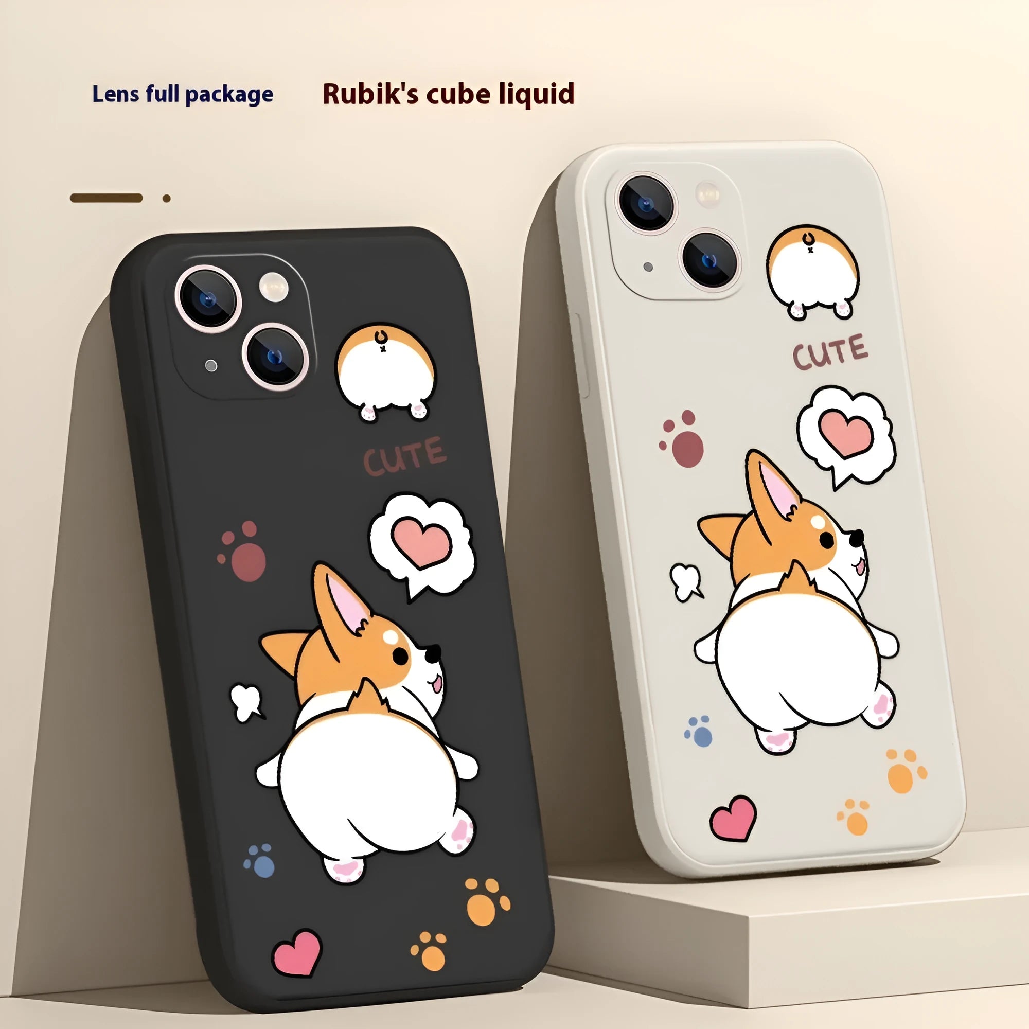 Classic black corgi TPU silicone phone case for iPhone 15 with shockproof protection