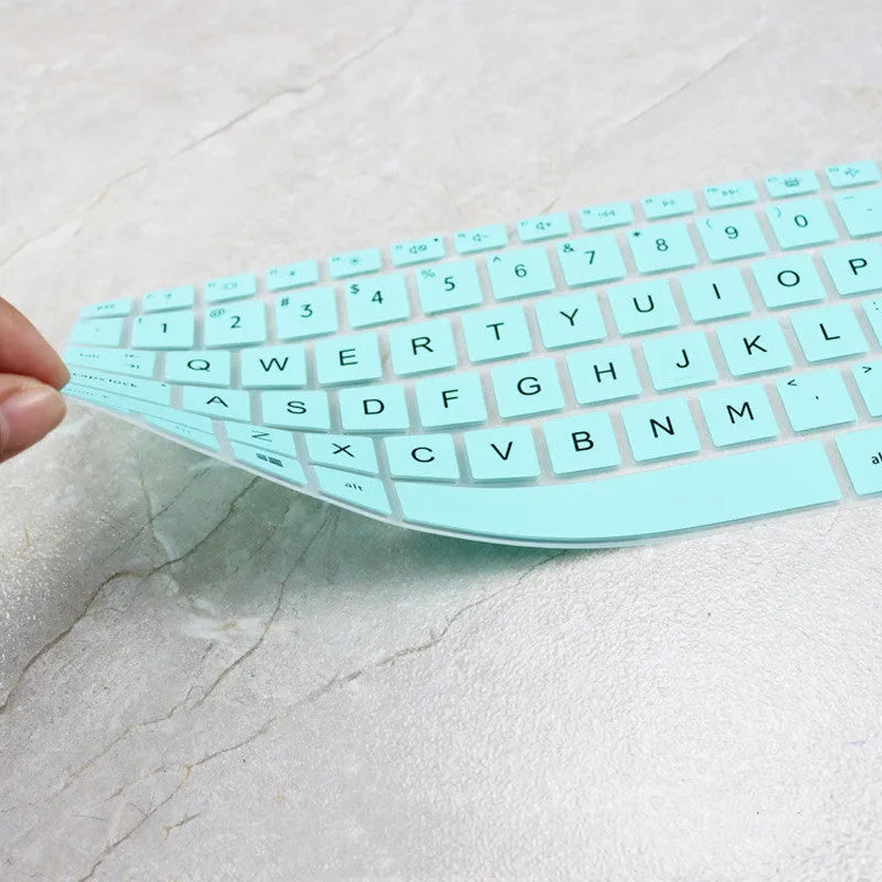Silicone laptop protective cover for HP 15 fingerprint edition, translucent mint colour on laptop lid