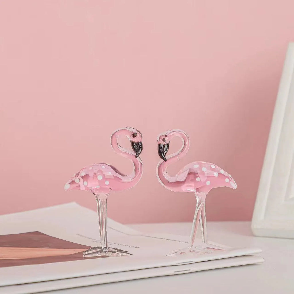 Pink crystal flamingo decorative ornament for home table display with modern simple style