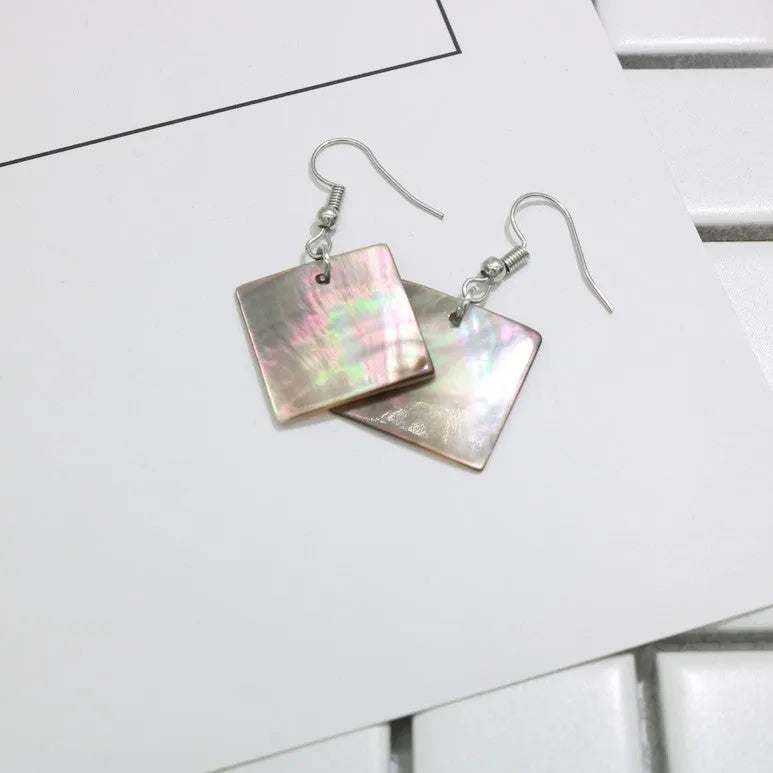 Women's shell earrings with geometric square panther or rectangular designs in natural style