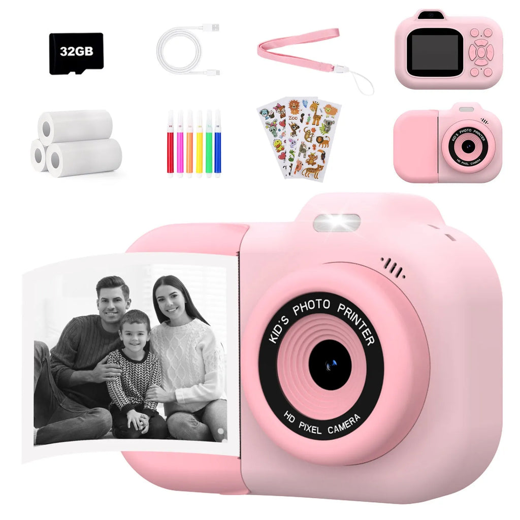 Children's plastic digital camera toy in pink, blue or purple with video recording and games