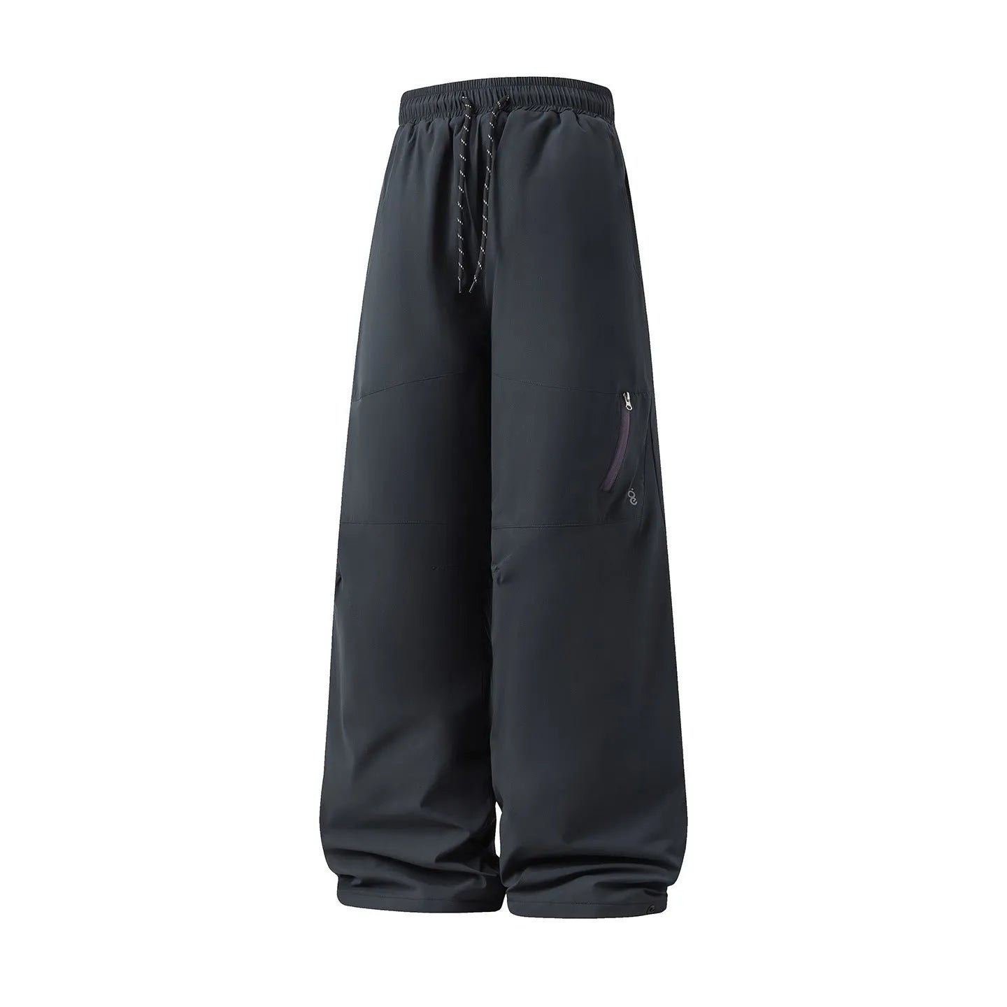 Straight leg sports trousers in carbon black, mid-waist drawstring, 100% polyester fibre