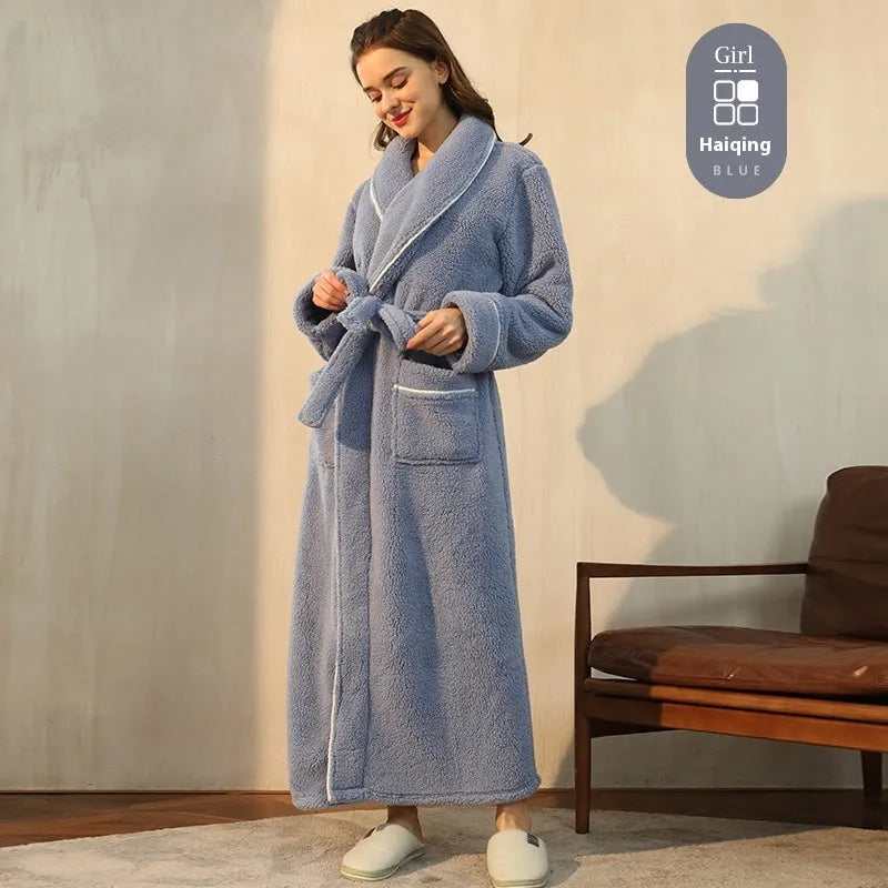 Thickened winter flannel bathrobe in Angola red available in plus sizes M, XL, XXXL