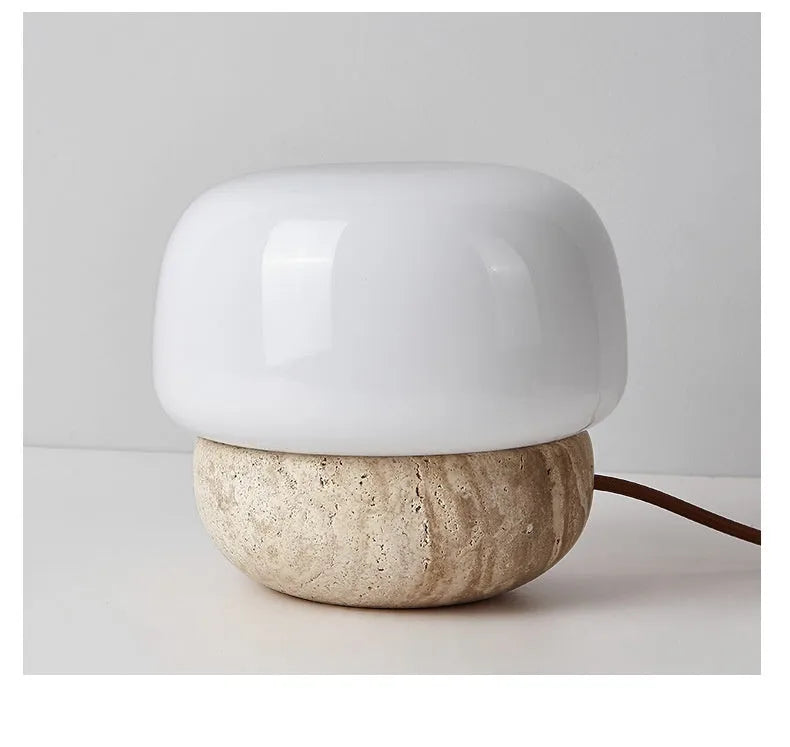 Cream retro bedside lamp with button switch measuring 18cm wide by 17cm high