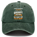 Washed print denim baseball cap with dome crown in retro style, available in multiple colours