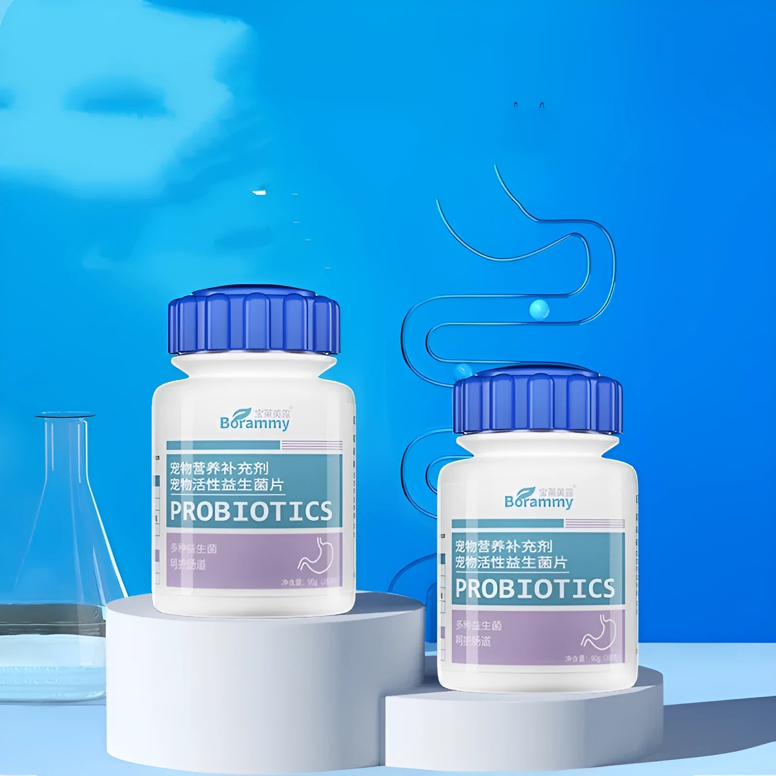 Bottle of Pet Active Probiotic Tablets containing 180 tablets for cat and dog digestive health.