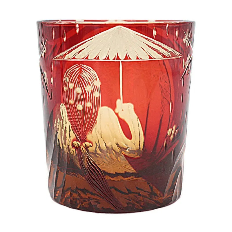 Japanese crystal glass whiskey glass wine glass in retro design, amber red colour, single cup