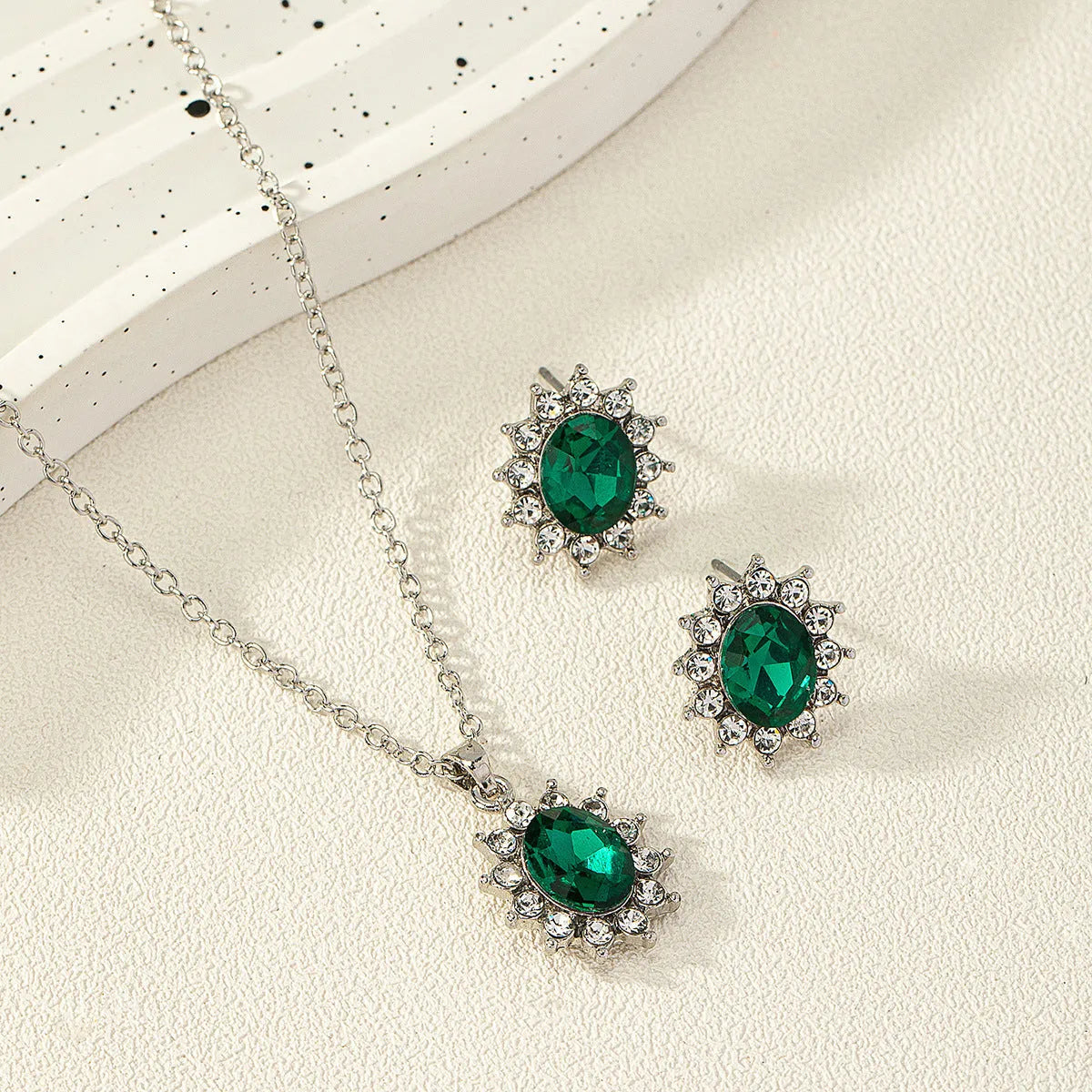Women's alloy sunflower zircon earring and necklace set in six colour options.