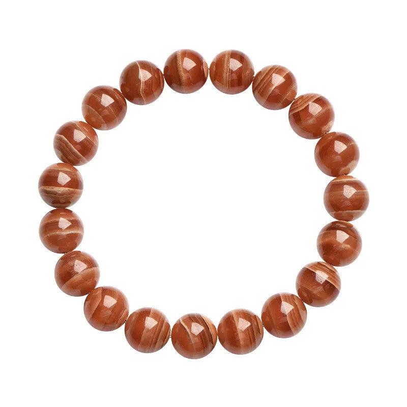 Natural old mine rhodochrosite round beads bracelet with manganese spar construction