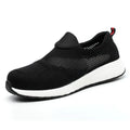 Men's lightweight steel toe work safety shoes with mesh upper in black colour