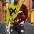 Colour block printed men's top with round neck in polyester blend fabric, digital print pattern