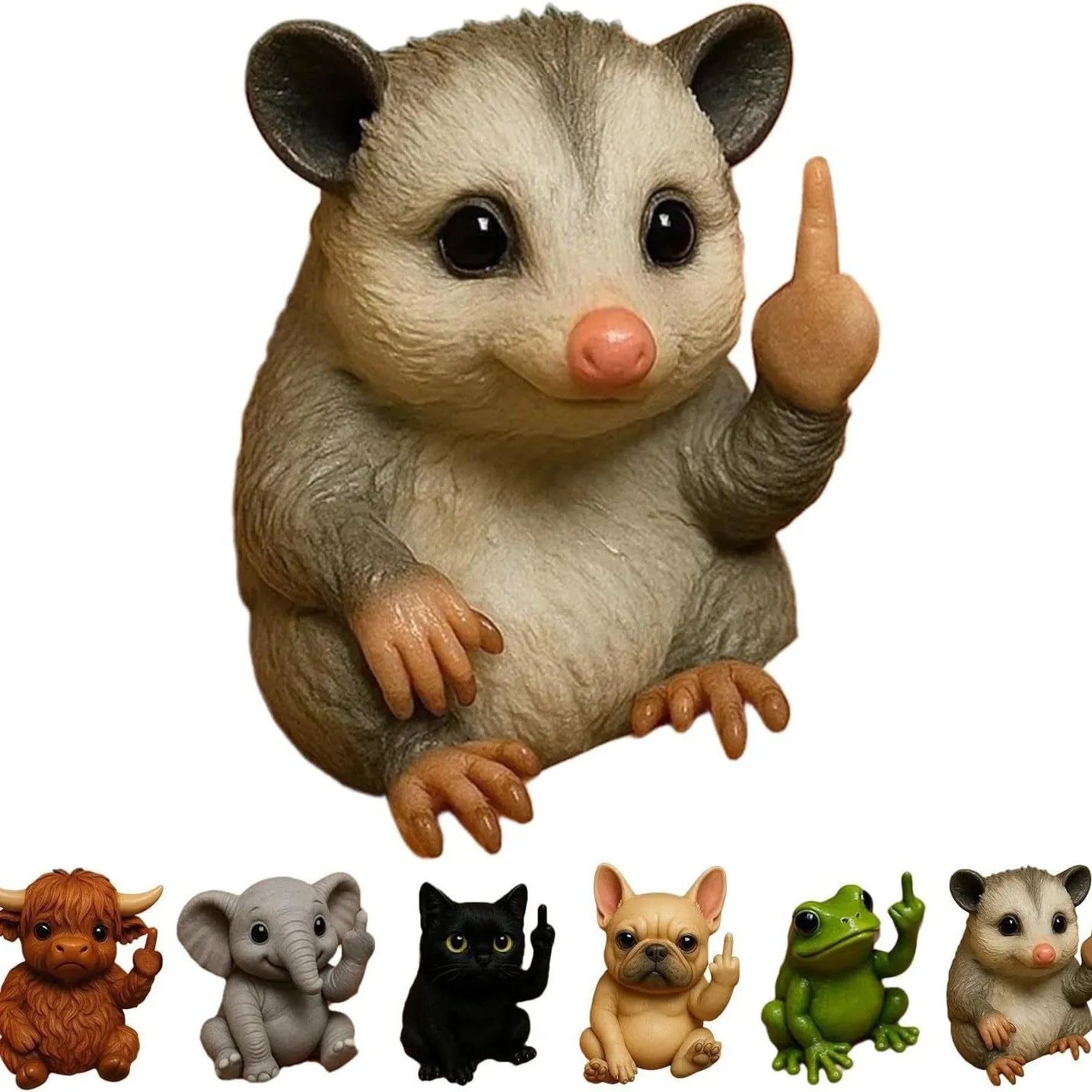 Mini animal vertical middle finger resin doll figurine showing seven animal design options