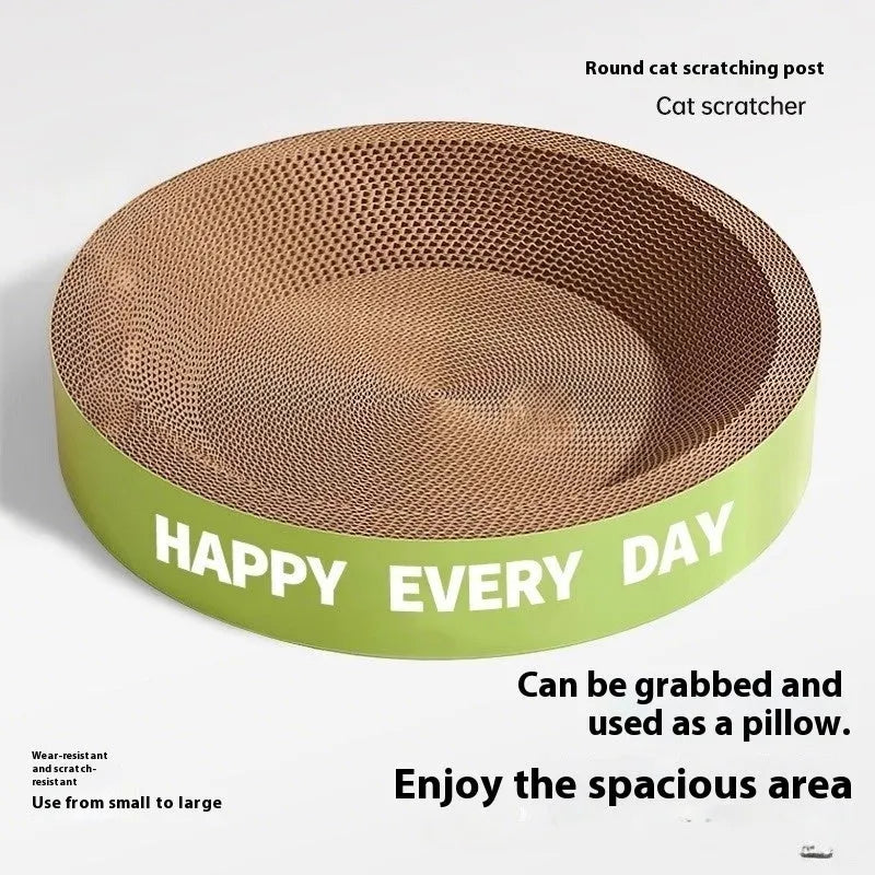 Green round cat scratching nest with sisal surface measuring 50cm diameter