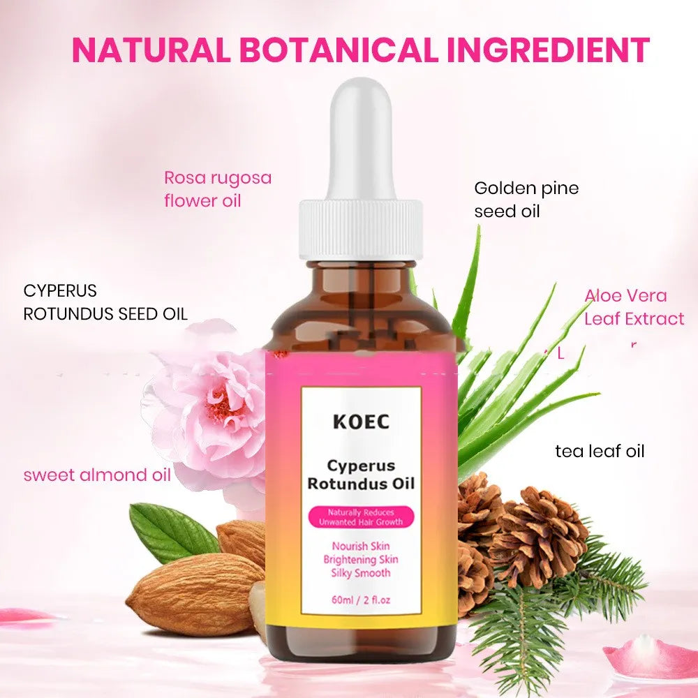Cyperus Tuber body massage oil in a 60ml bottle with label showing natural plant-based ingredients