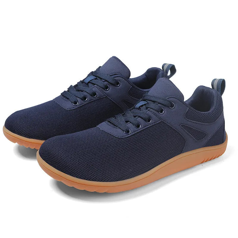 Wide-toe running sports shoes with breathable mesh upper and low-heel beef tendon sole in neutral colors