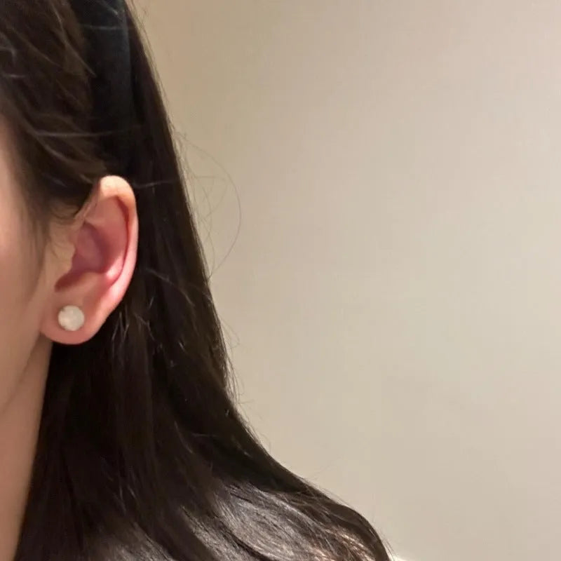 Chinese style chalcedony stud earrings with copper four-claw setting in three colour options