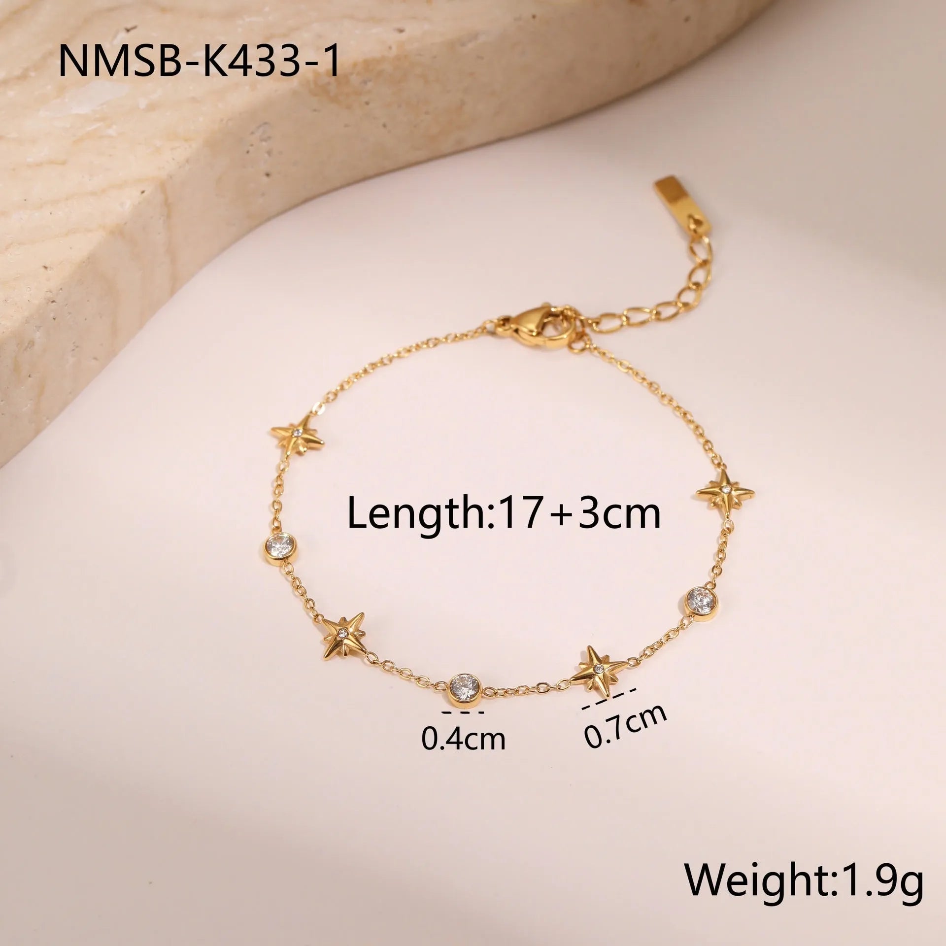 Women's stainless steel bracelet with 18K gold plating and geometric hexagonal star pendant jewellery