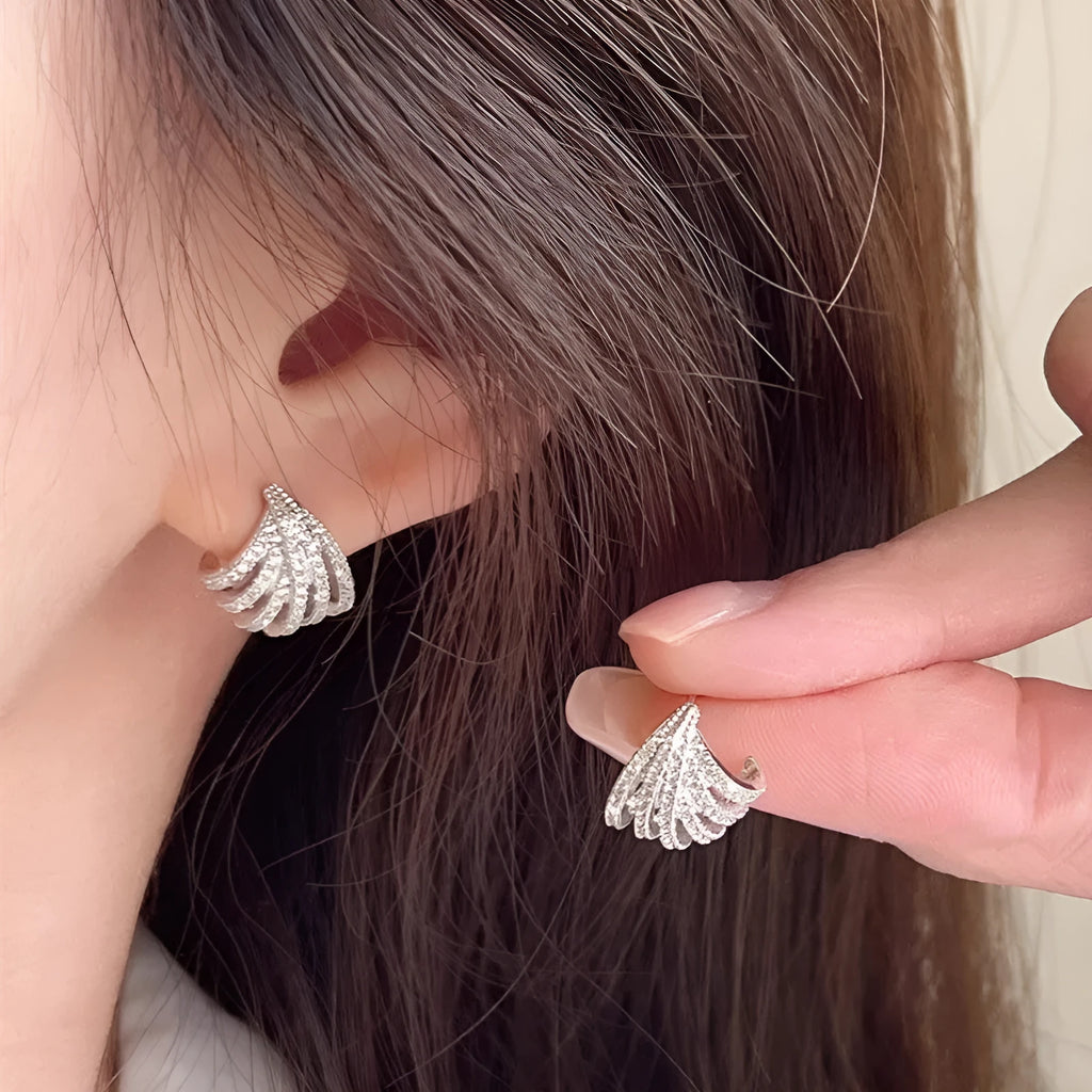 Women's geometric line design earrings in platinum zircon with electroplated finish
