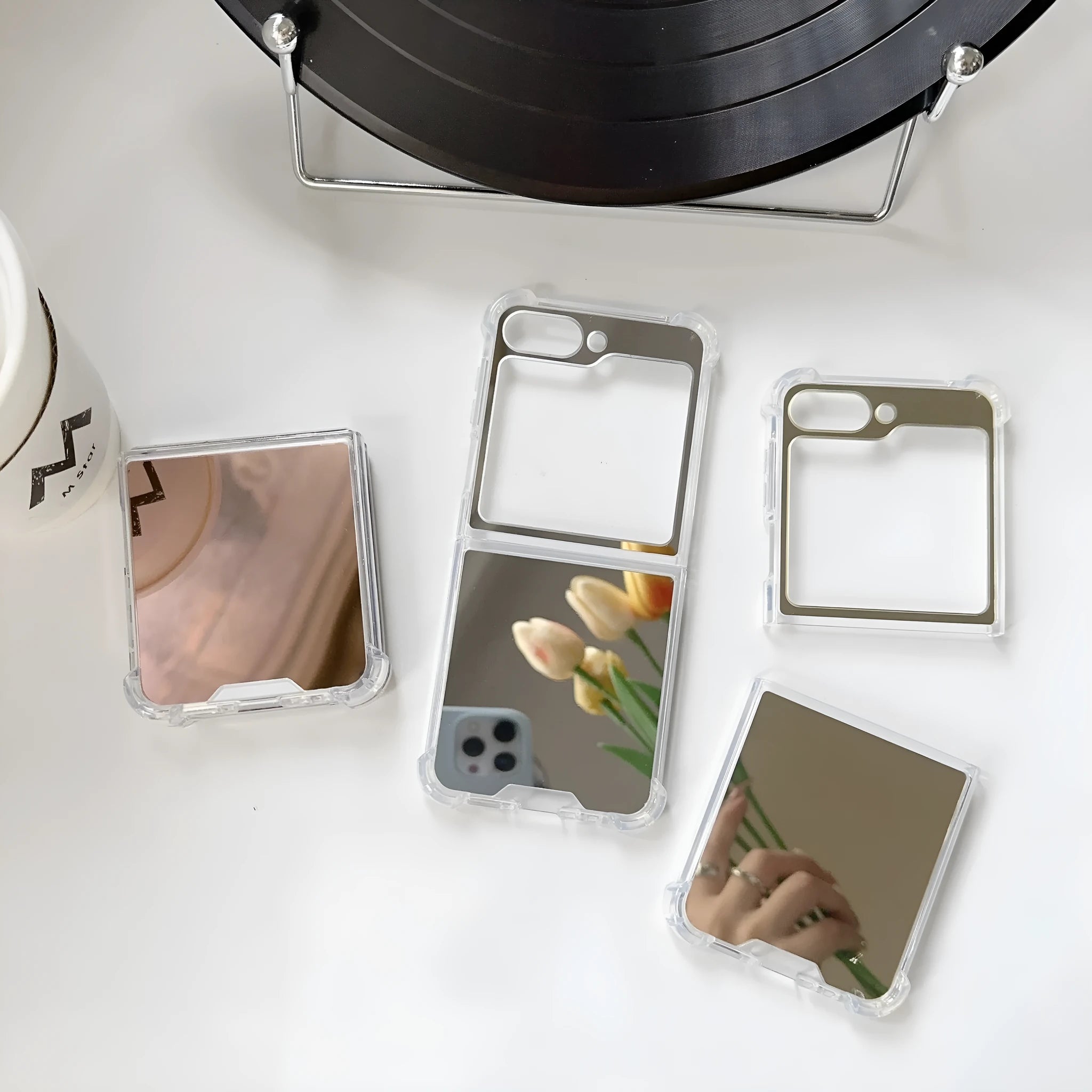 Samsung Z Flip transparent foldable mirror phone case in gold with TPU PC drop-resistant back cover