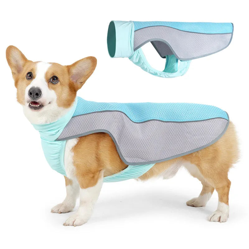 Polyester dog cooling vest in light grey, lake blue, pink or blue for heatstroke prevention