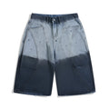 Blue tie-dye gradient cropped jeans with a loose, casual fit and washed-out finish.