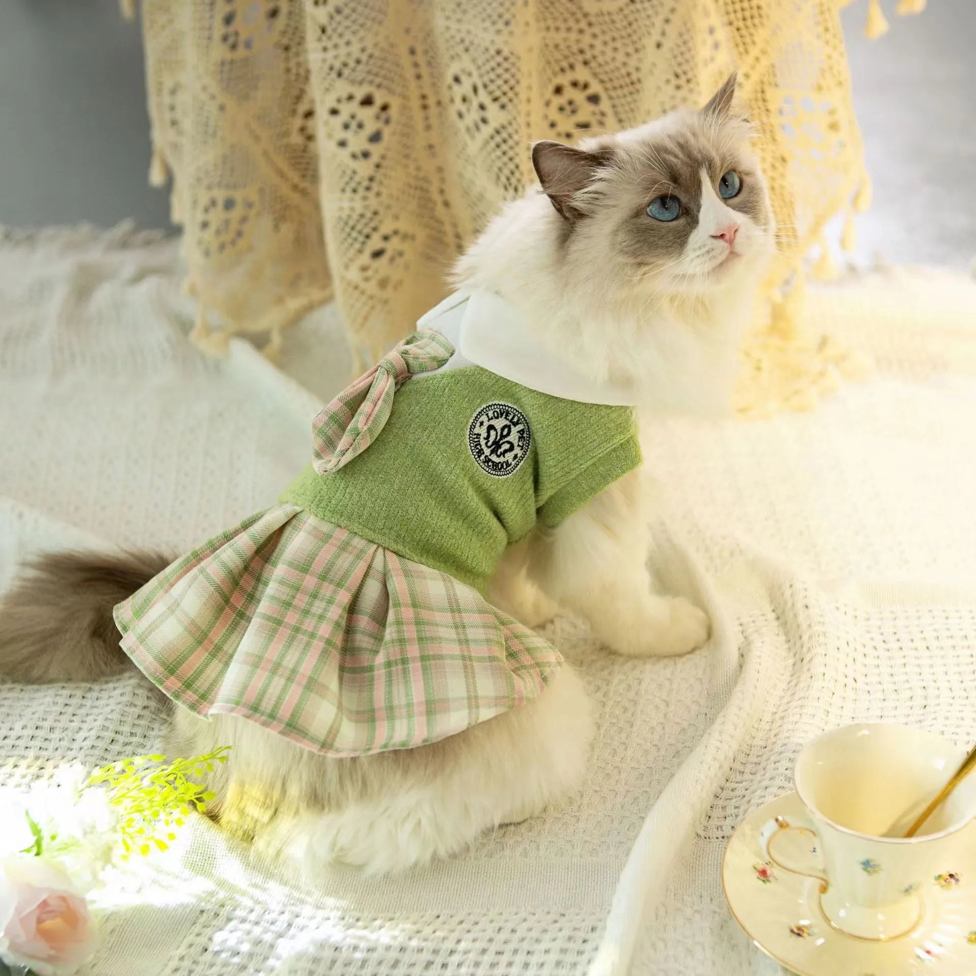 Polyester tartan skirt for pets in princess style with elastic waistband