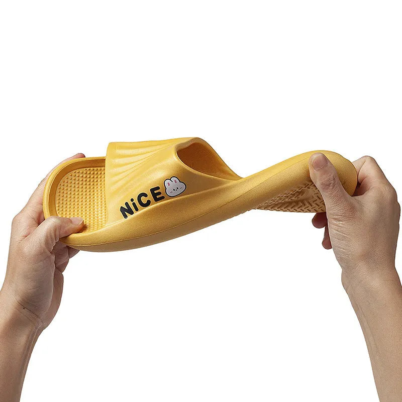 Cartoon pattern EVA flip flop slippers available in six colours for adult bathroom use