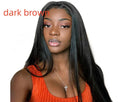 Long straight synthetic wig with centre-parted bangs in black colour