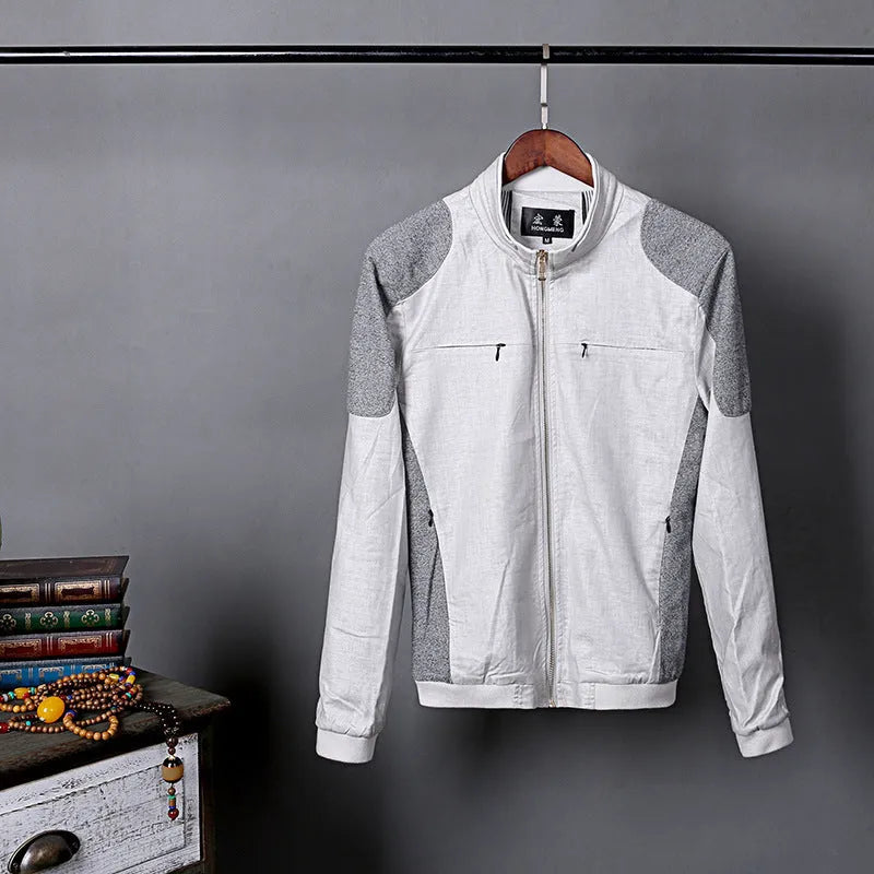 Men's thin linen jacket in cotton fabric available in heather grey, grass green and blue colours