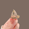 Women's alloy anti-exposure brooch with sailboat design in natural style, 5cm length