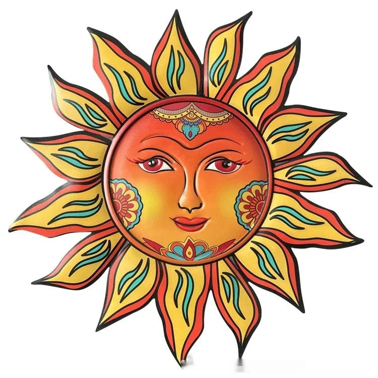 Iron sun face wall hanging with circular design and detailed metalwork for indoor decoration
