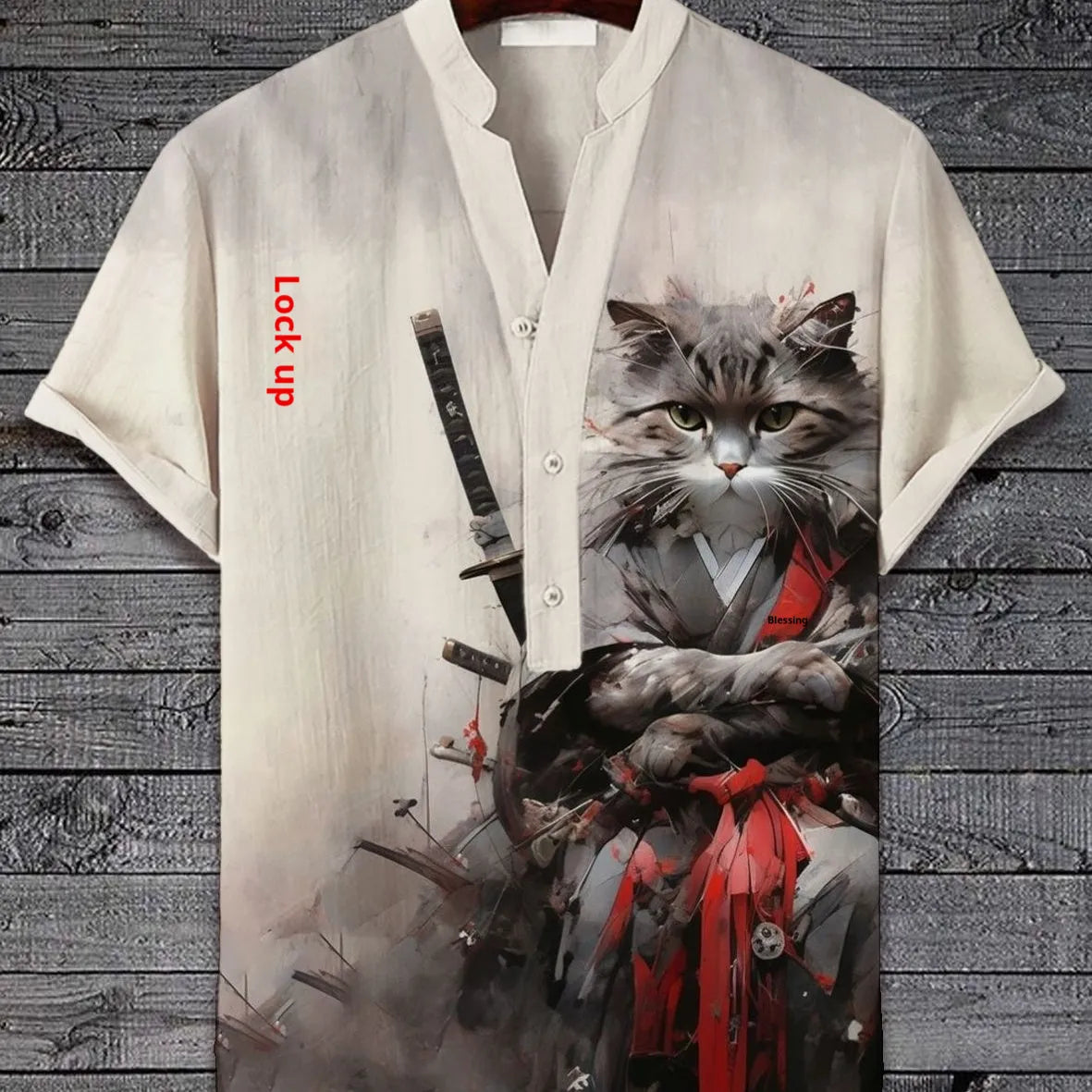 3D digital animal style short sleeve shirt on a hanger, showing graphic print detail.