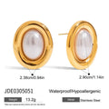 A pair of stainless steel vintage pearl stud earrings for women with an electroplated finish.