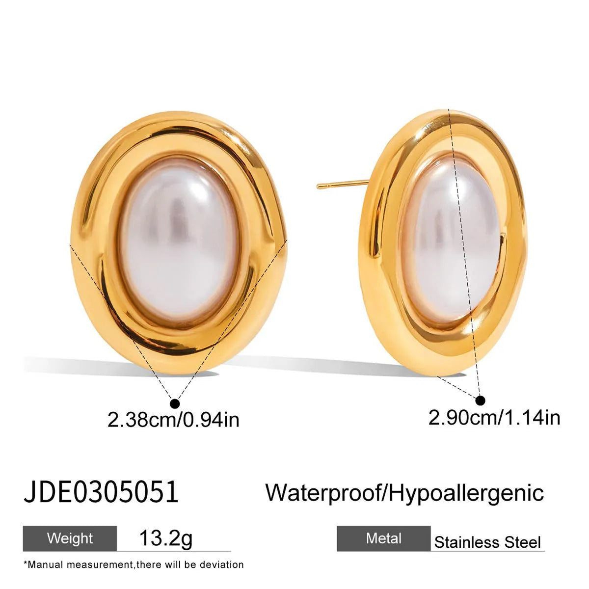 A pair of stainless steel vintage pearl stud earrings for women with an electroplated finish.
