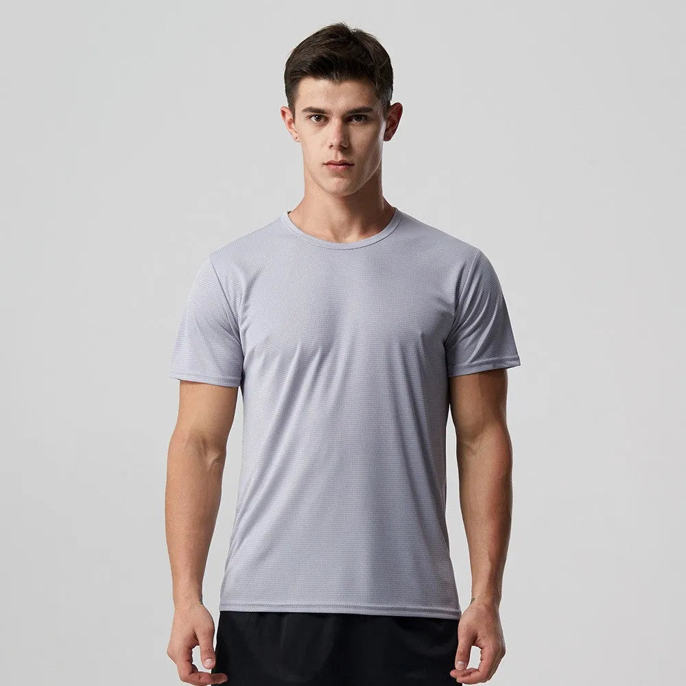 Men quick dry slim fit t-shirt in solid colour, round neck, short sleeves for running and gym training
